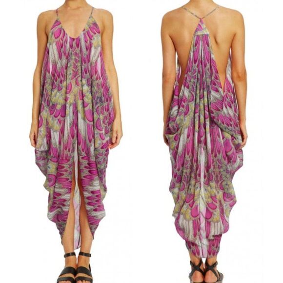 NWT Mara Hoffman Feather Pink Peacock Sheer Long Beach Swim Cover Up Sexy Boho - Picture 1 of 12